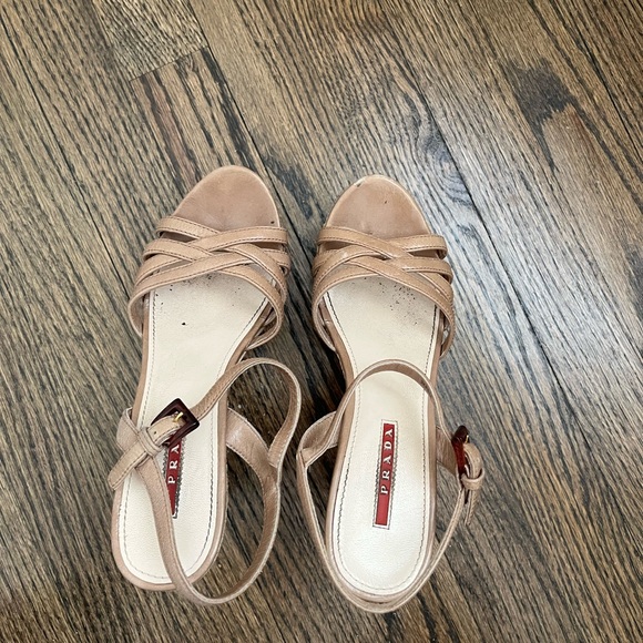 Prada Womens Strappy Nude Leather Cork Wedge Sandals. US size 6.5 - Picture 10 of 11